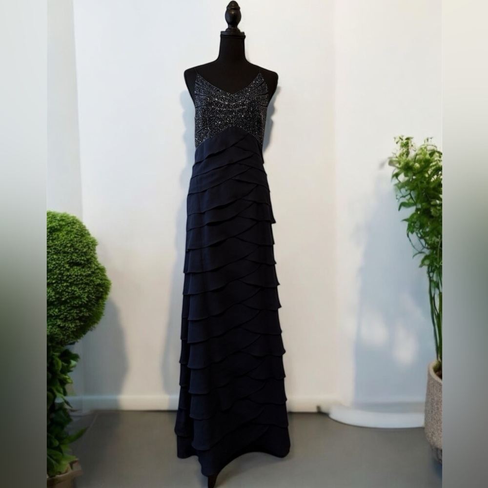 David's Bridal Navy Blue Sequins Formal Dress Size 6